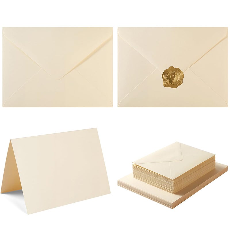 Toperd 50 Pack Cream A7 Envelopes with Cards 5x7 Thick Folded Cardstock and Gold Stickers for Greeting Cards, Wedding, Birthday, Invitations, Baby Showers (Cream, 5x7) - Image 1